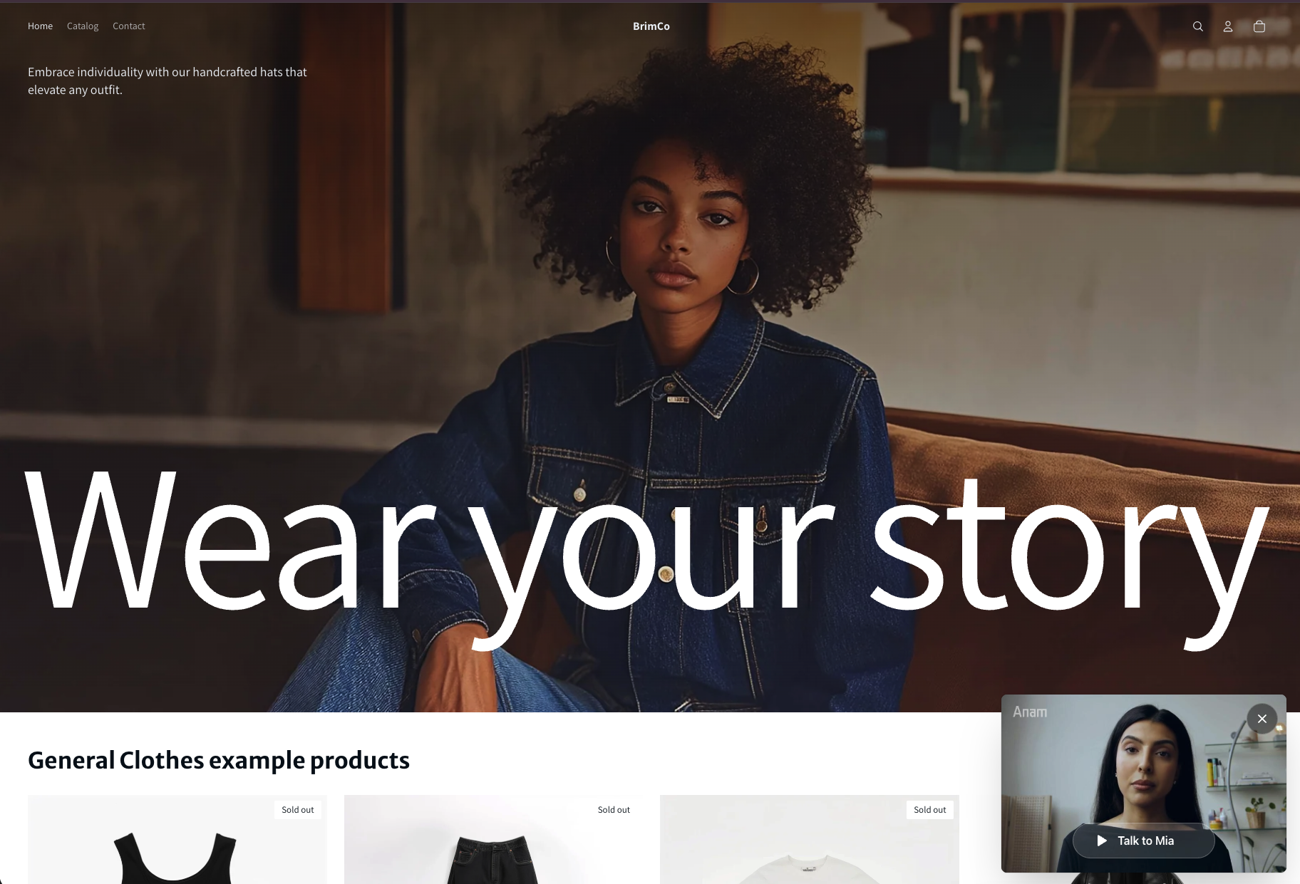 Live Shopify store showing the Anam widget